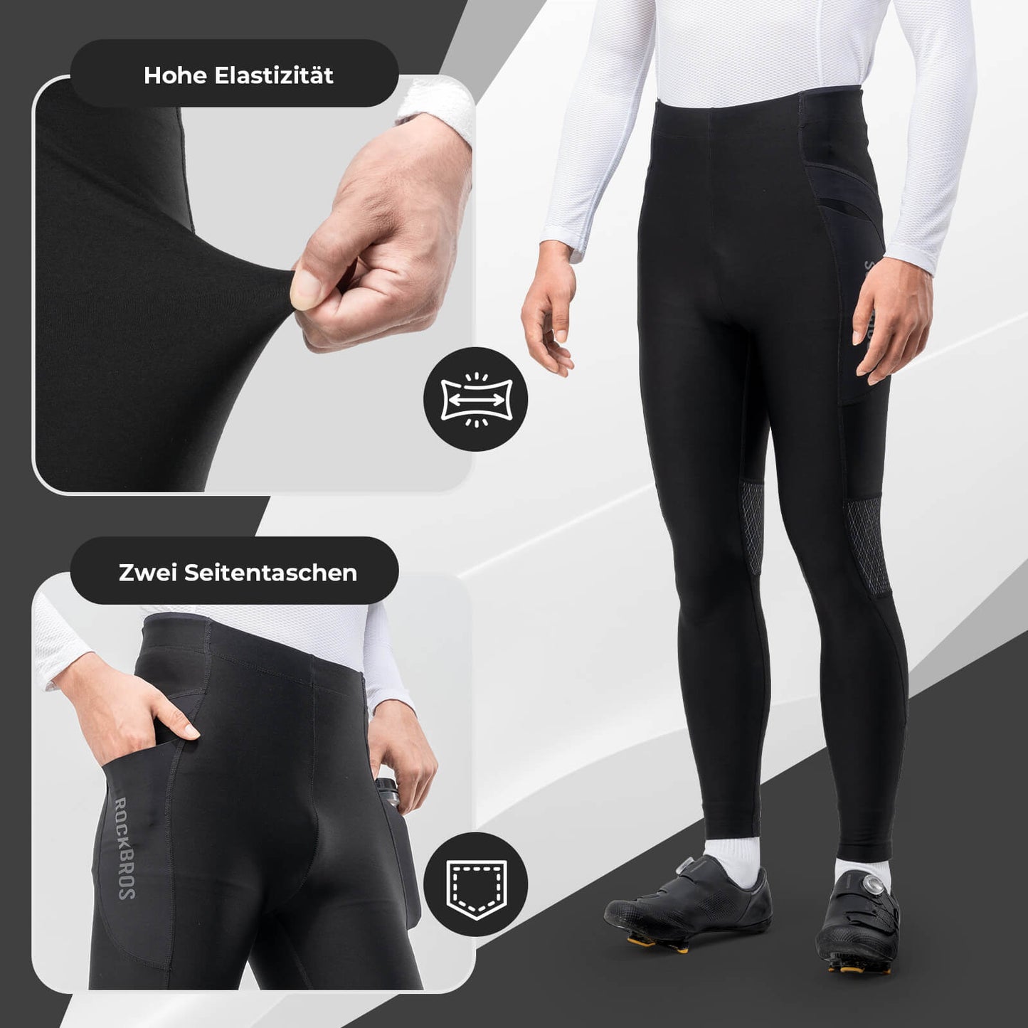 Pantalon de cyclisme thermique d'hiver, legging de compression en polaire, 3 poches, ROCKBROS