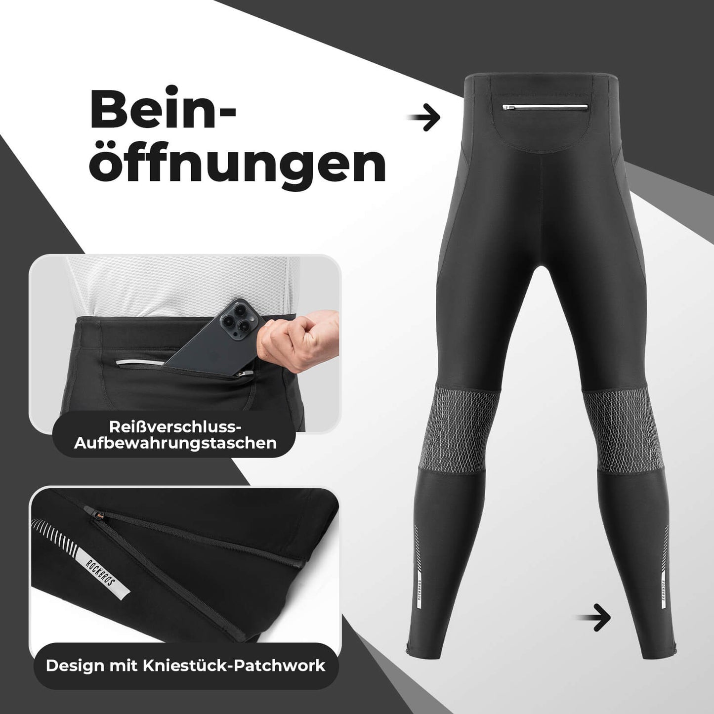 Pantalon de cyclisme thermique d'hiver, legging de compression en polaire, 3 poches, ROCKBROS