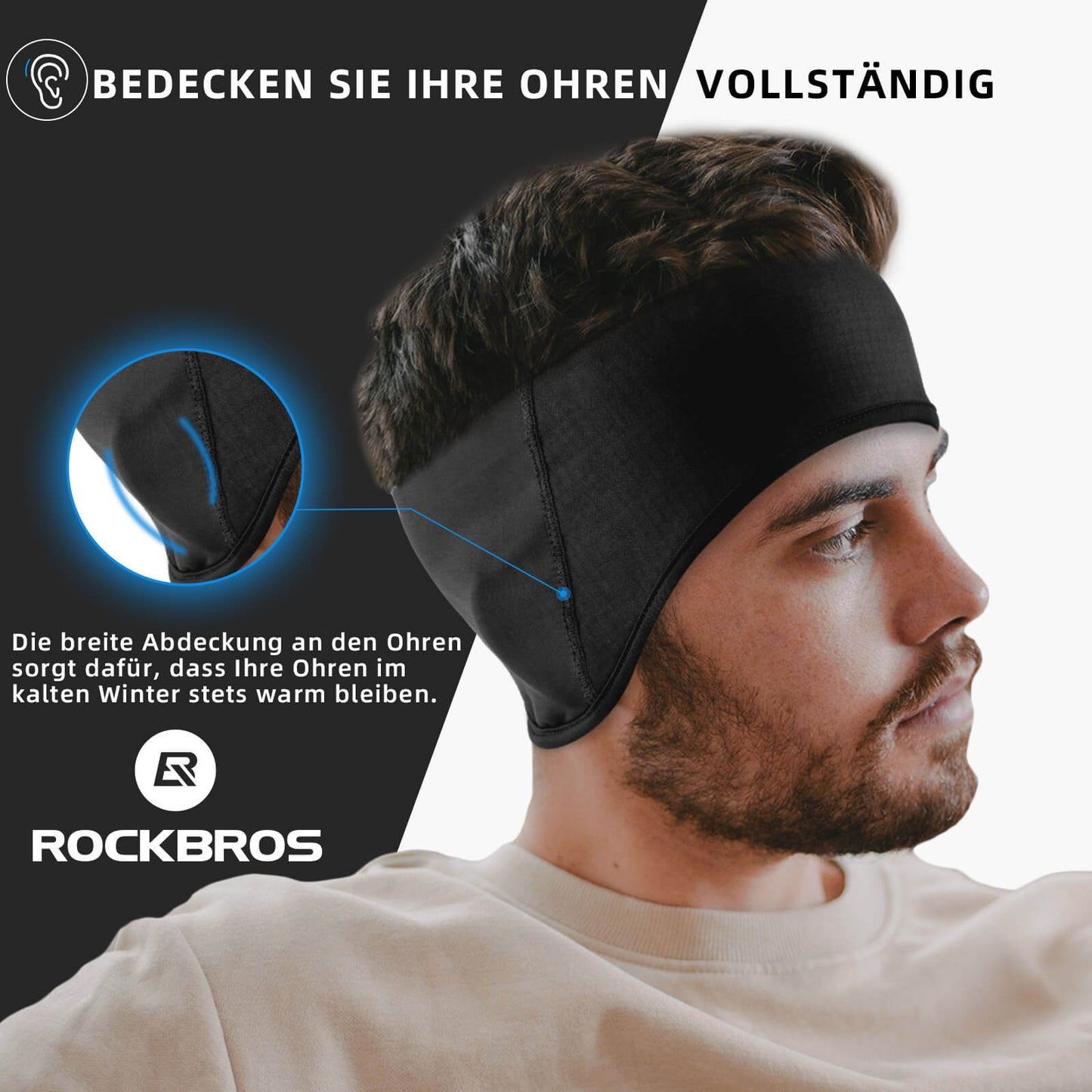 Bandeaux cache-oreilles thermiques d'hiver pour le cyclisme, pour hommes et femmes, ROCKBROS