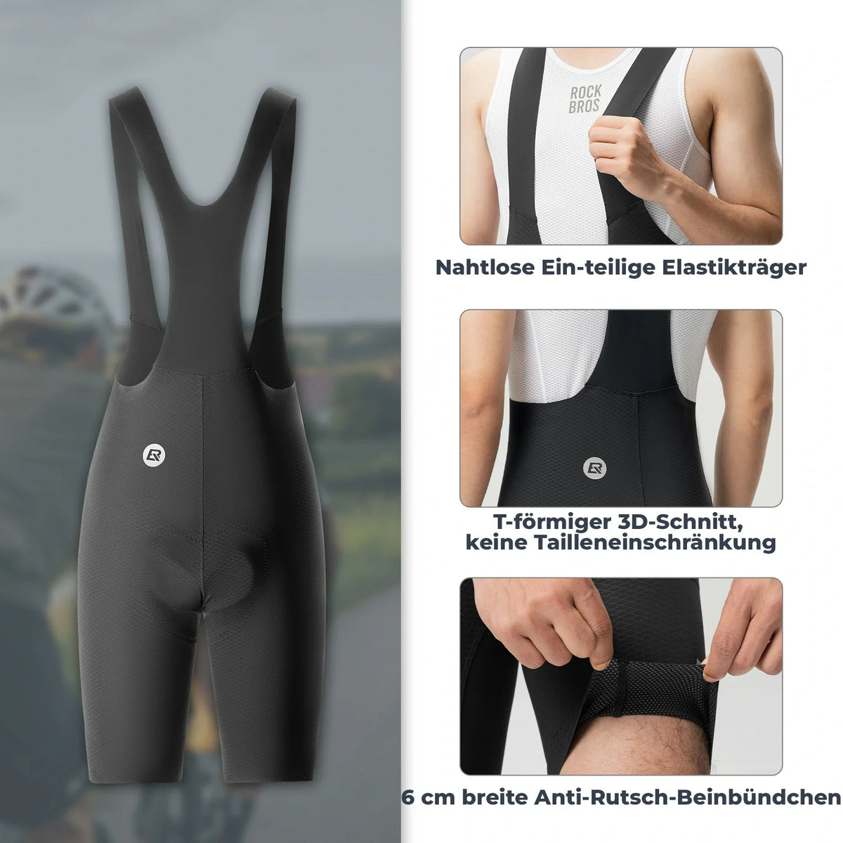 ROCKBROS Cuissard court homme rembourré avec bretelles, short de cyclisme court avec réflecteurs été