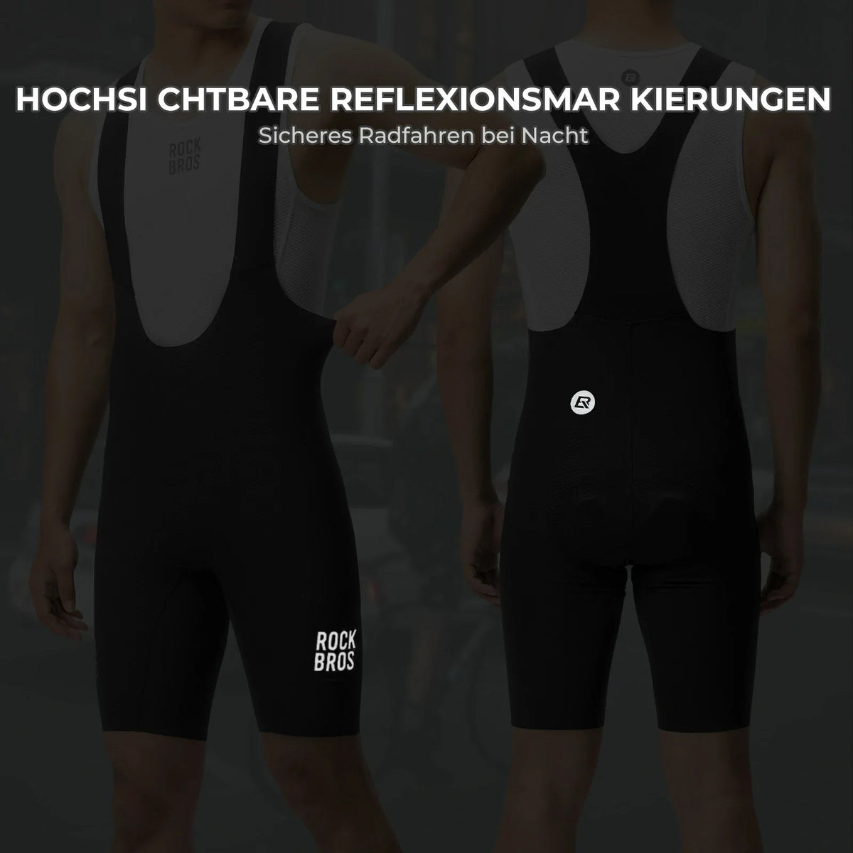 ROCKBROS Cuissard court homme rembourré avec bretelles, short de cyclisme court avec réflecteurs été