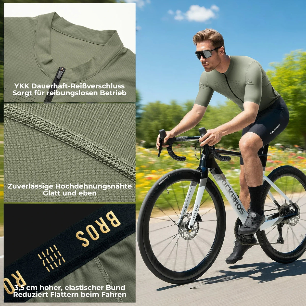 ROCKBROS Maillot de cyclisme manches courtes homme, maillot de vélo de route respirant à séchage rapide