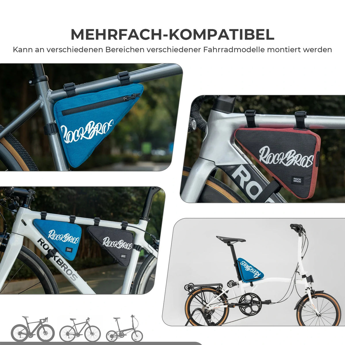 ROCKBROS Sac de cadre vélo Sac triangle 0.8L–1.4L