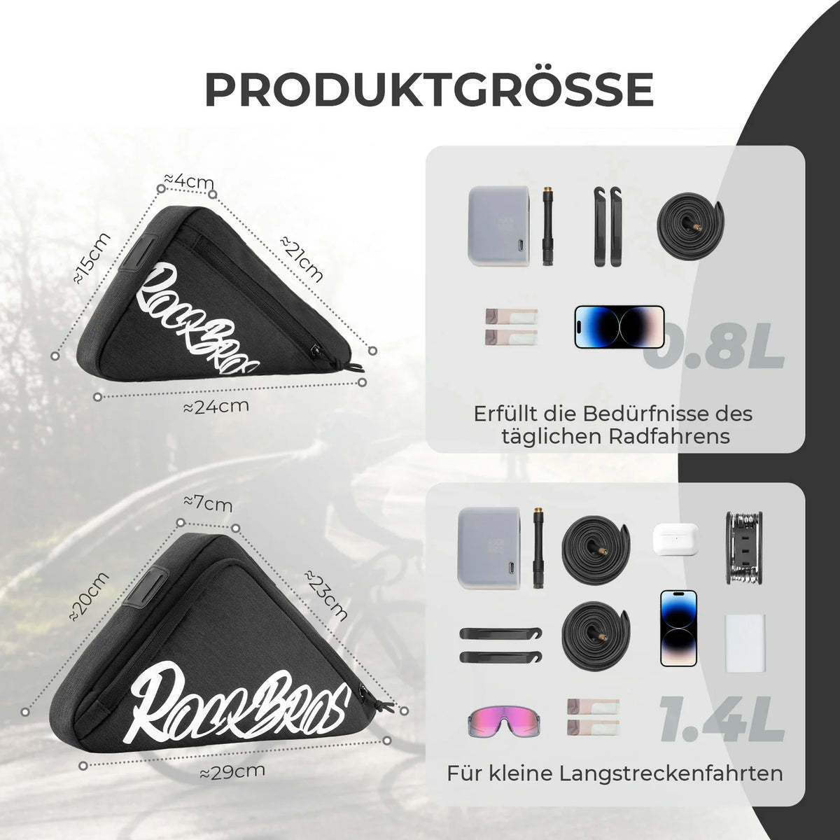 ROCKBROS Sac de cadre vélo Sac triangle 0.8L–1.4L