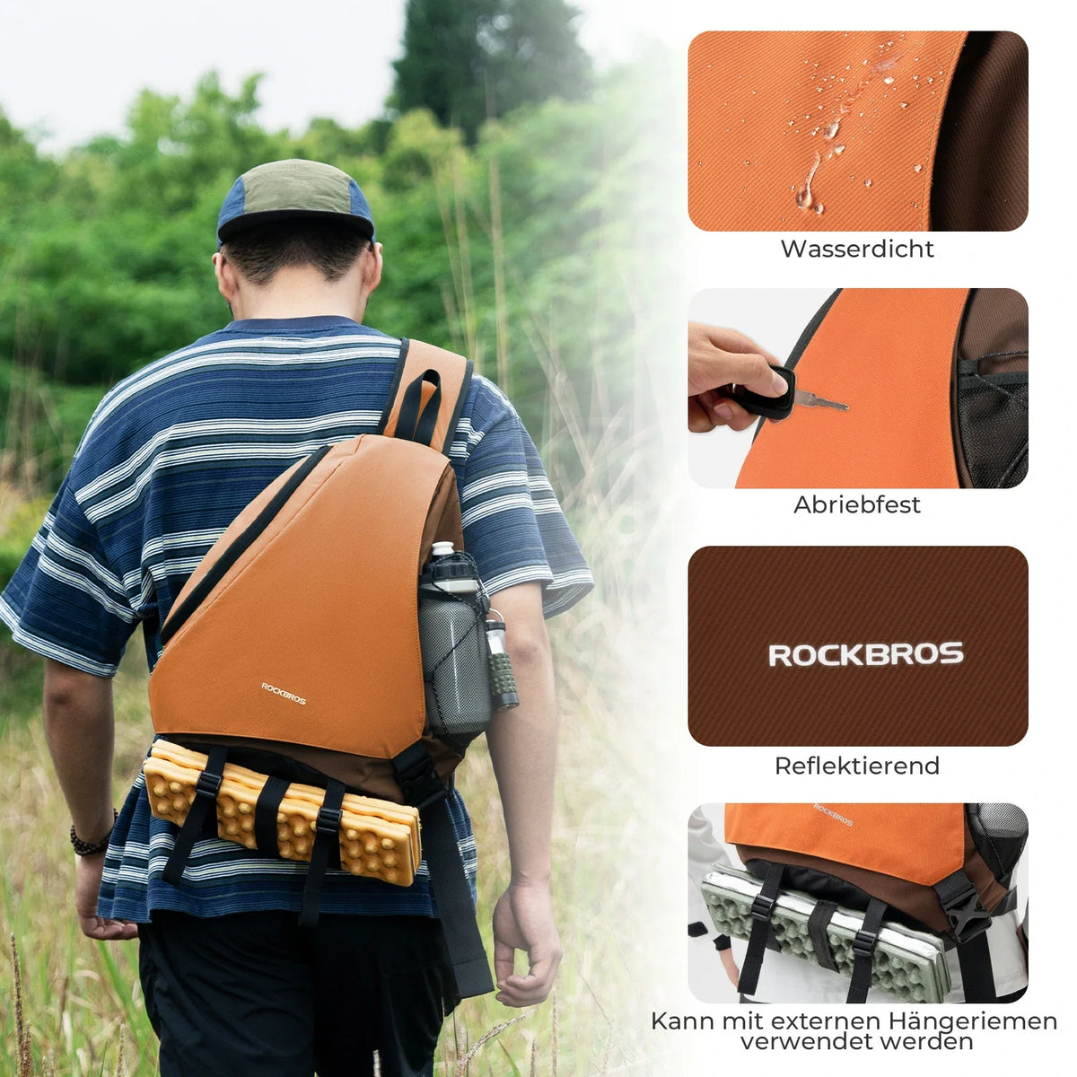 ROCKBROS Sling Bag Grand, Sac bandoulière Sling avec fermeture magnétique, Sac de portage croisé