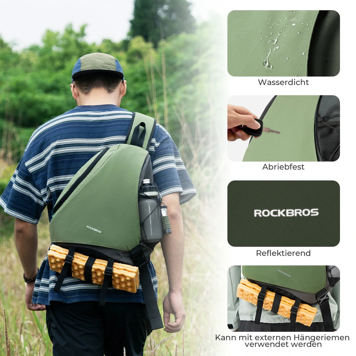 ROCKBROS Sling Bag Grand, Sac bandoulière Sling avec fermeture magnétique, Sac de portage croisé