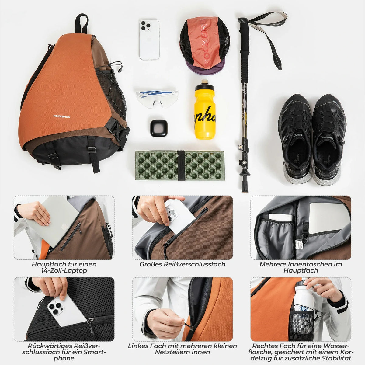 ROCKBROS Sling Bag Grand, Sac bandoulière Sling avec fermeture magnétique, Sac de portage croisé