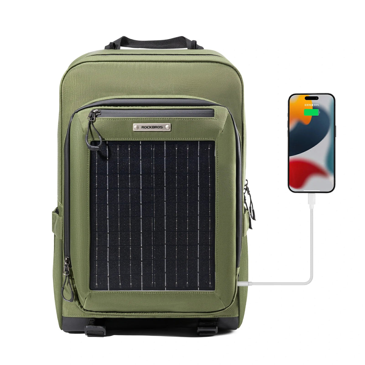 ROCKBROS Sac solaire Sac à dos solaire 20L avec panneau flexible amovible 10V 14W