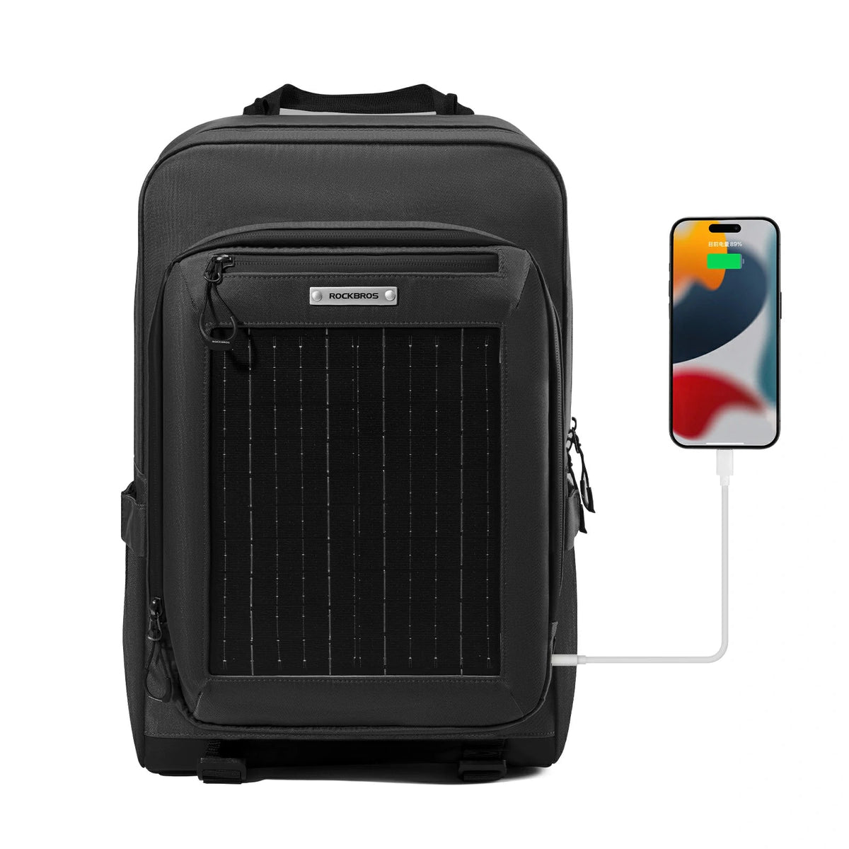 ROCKBROS Sac solaire Sac à dos solaire 20L avec panneau flexible amovible 10V 14W