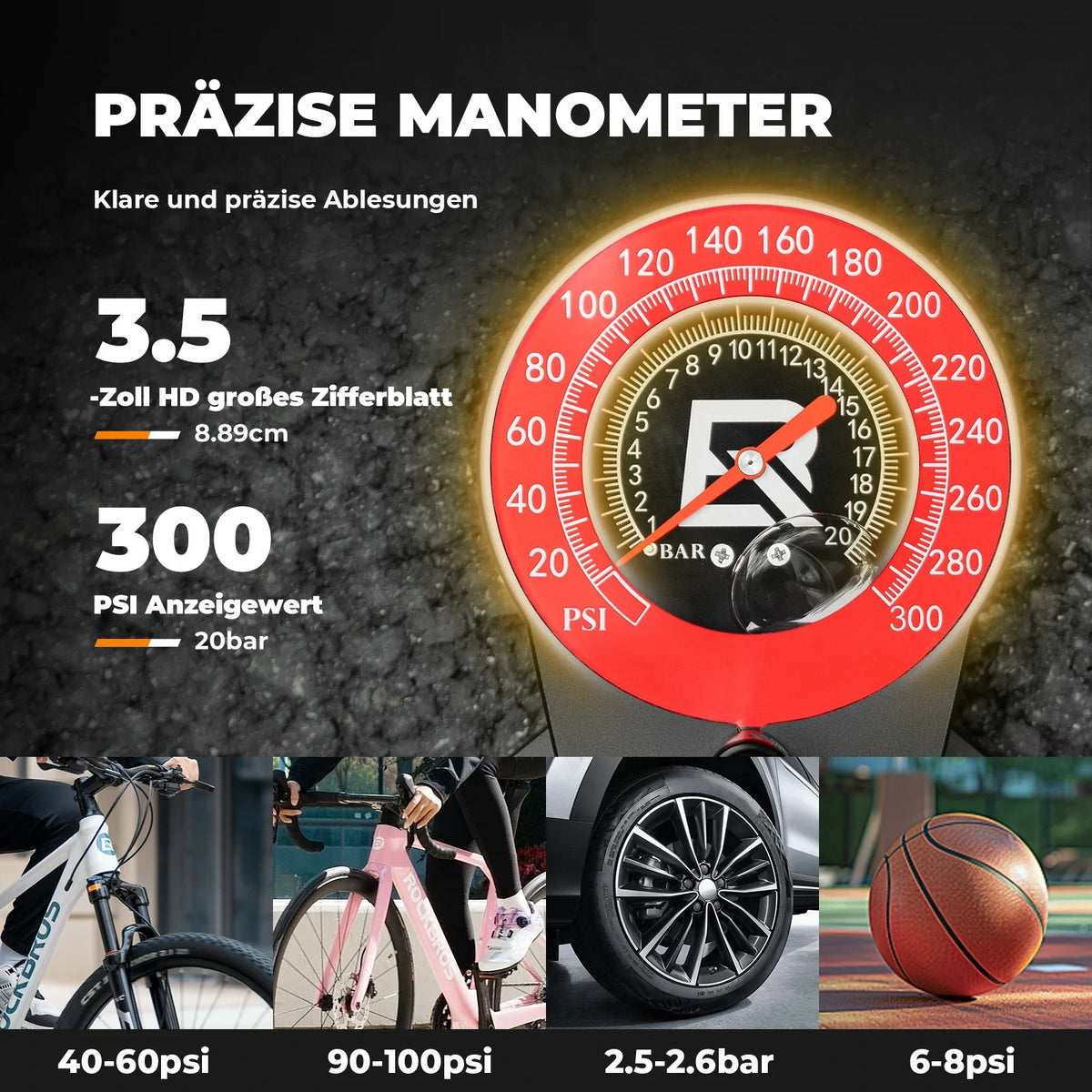 ROCKBROS Pompe à pied pour vélo 240PSI avec manomètre