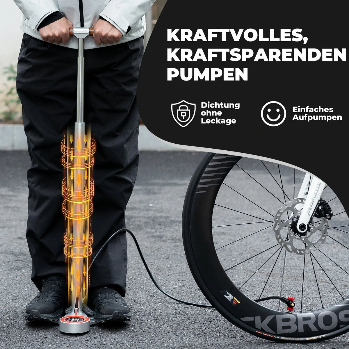 ROCKBROS Pompe à pied pour vélo 240PSI avec manomètre
