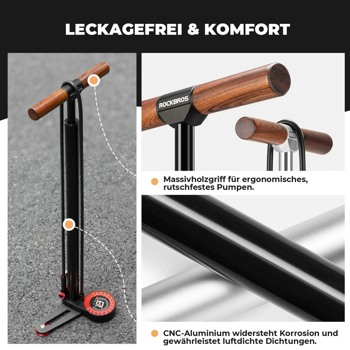 ROCKBROS Pompe à pied pour vélo 240PSI avec manomètre