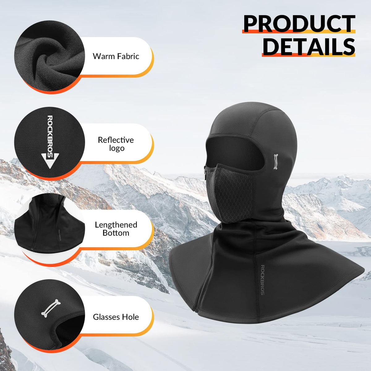 ROCKBROS Cagoule d'hiver Balaclava 54-63cm