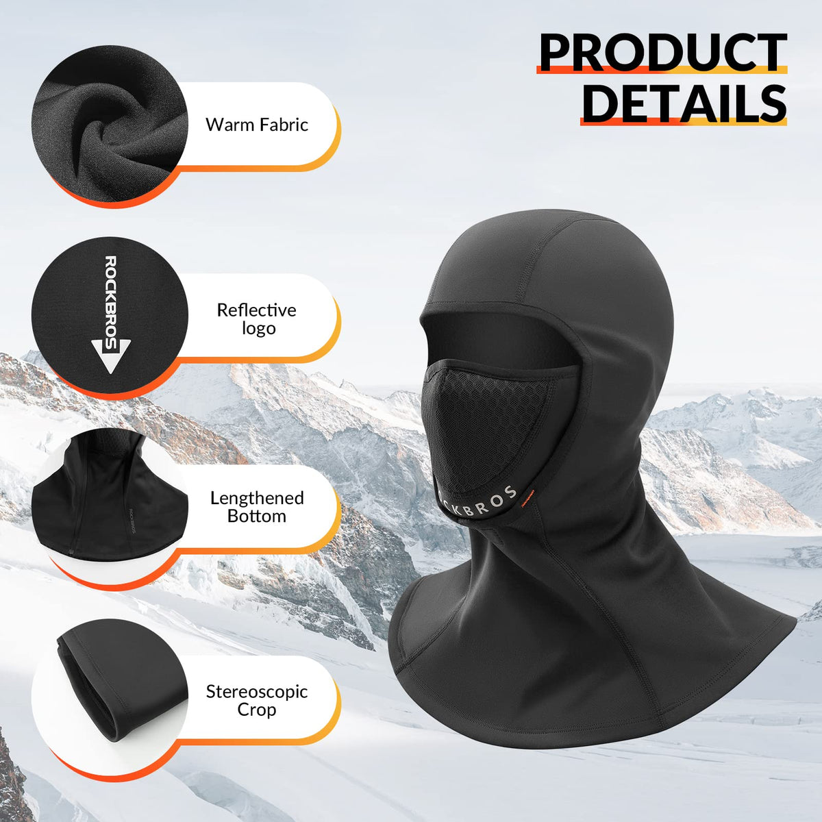 ROCKBROS Cagoule d'hiver Balaclava 54-63cm