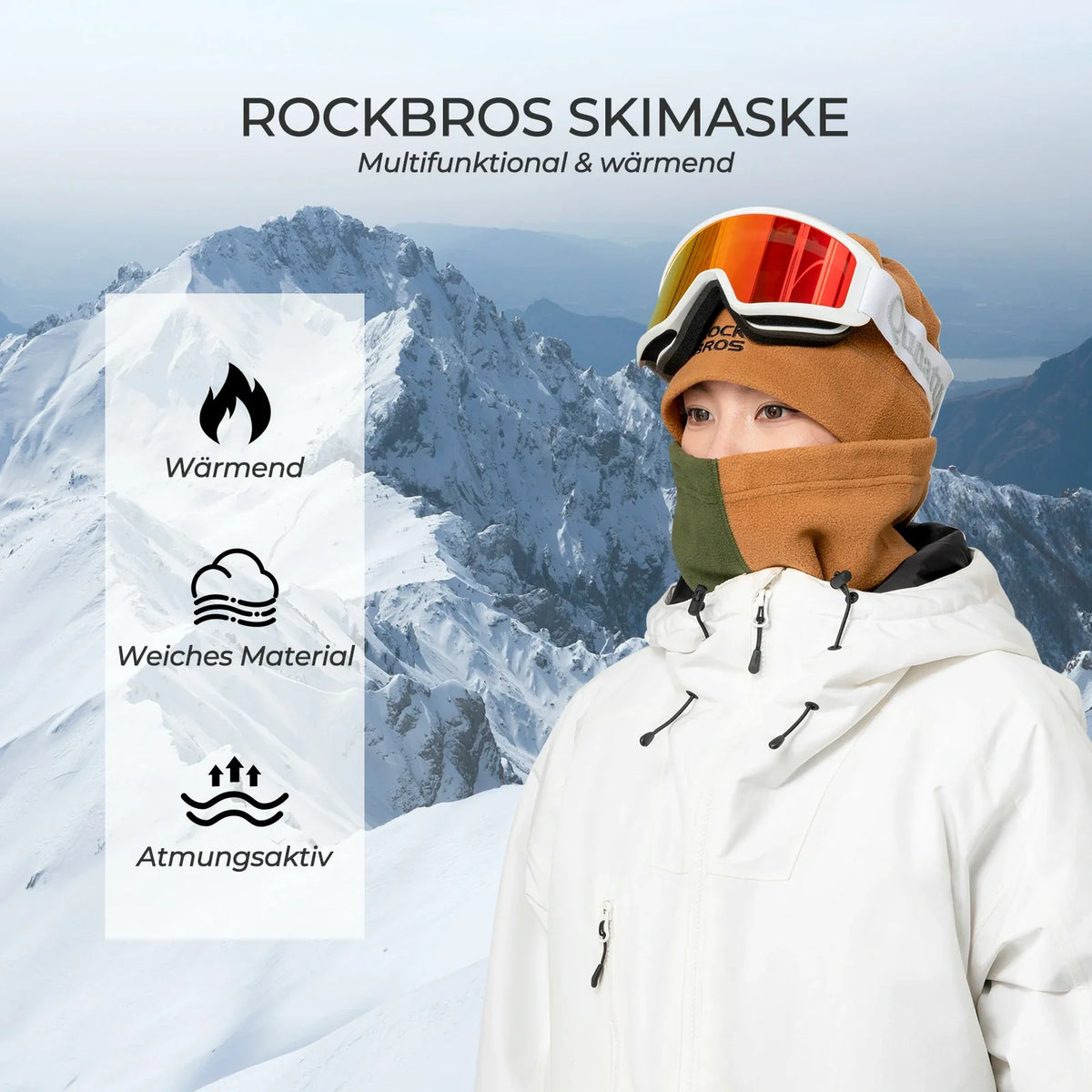 ROCKBROS Écharpe tubulaire hiver en polaire, Cache-cou multifonction coupe-vent