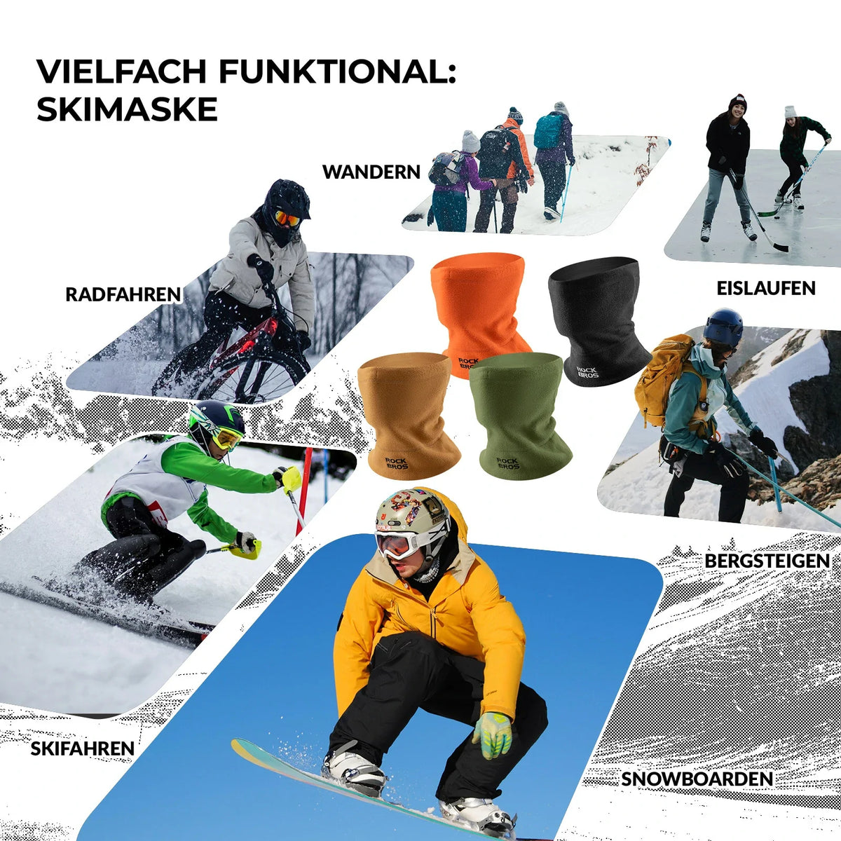 ROCKBROS Écharpe tubulaire hiver en polaire, Cache-cou multifonction coupe-vent