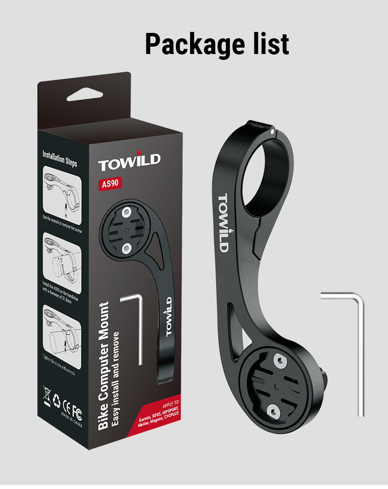 TOWILD AS90 support d'extension de montage de lampe de poche pour guidon de vélo pour éclairage d'ordinateur de vélo et GoPro GARMIN XOSS iGPSport