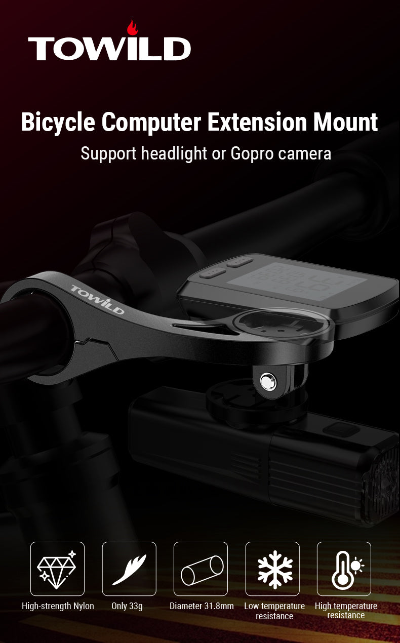 TOWILD AS90 support d'extension de montage de lampe de poche pour guidon de vélo pour éclairage d'ordinateur de vélo et GoPro GARMIN XOSS iGPSport