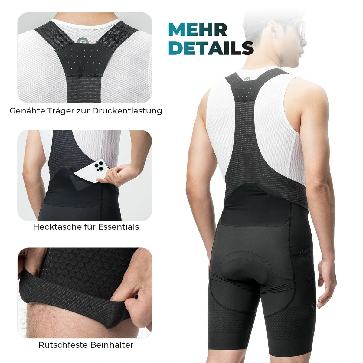 ROCKBROS Cuissard à Bretelles Vélo Homme avec Élastique 4D Coussin Ergonomique