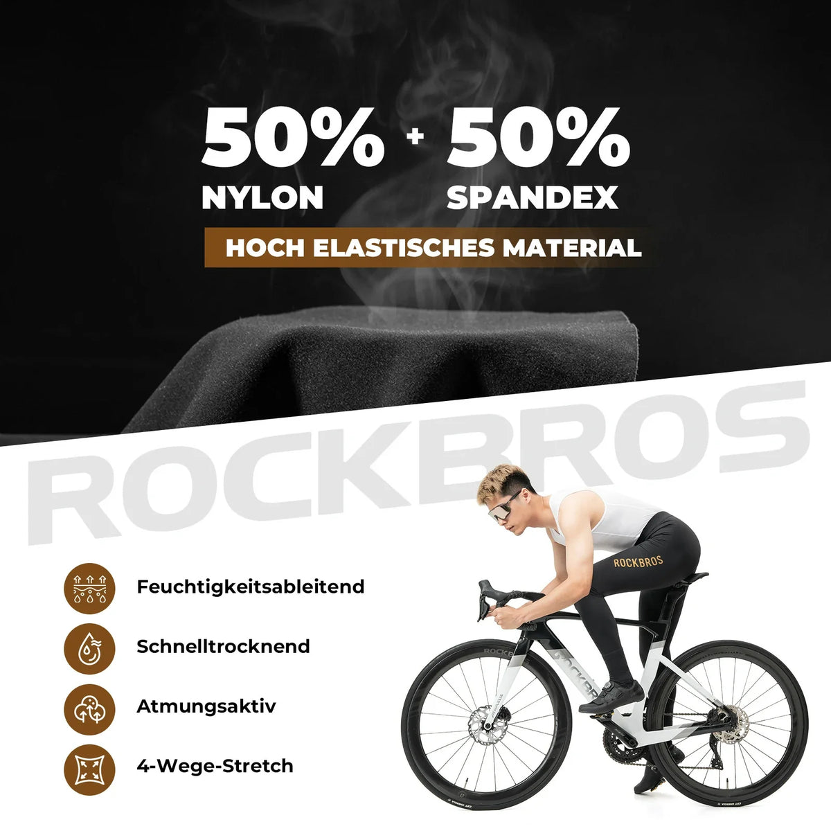 ROCKBROS Cuissard à Bretelles Homme Rembourré, Respirant Séchage Rapide