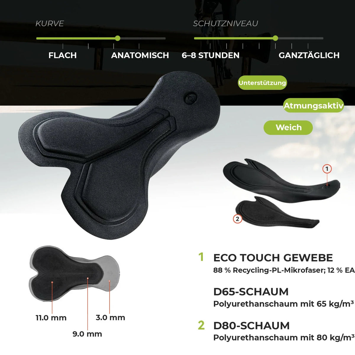 ROCKBROS Cuissard à bretelles de cyclisme avec coussin de selle pour homme, sans couture respirant