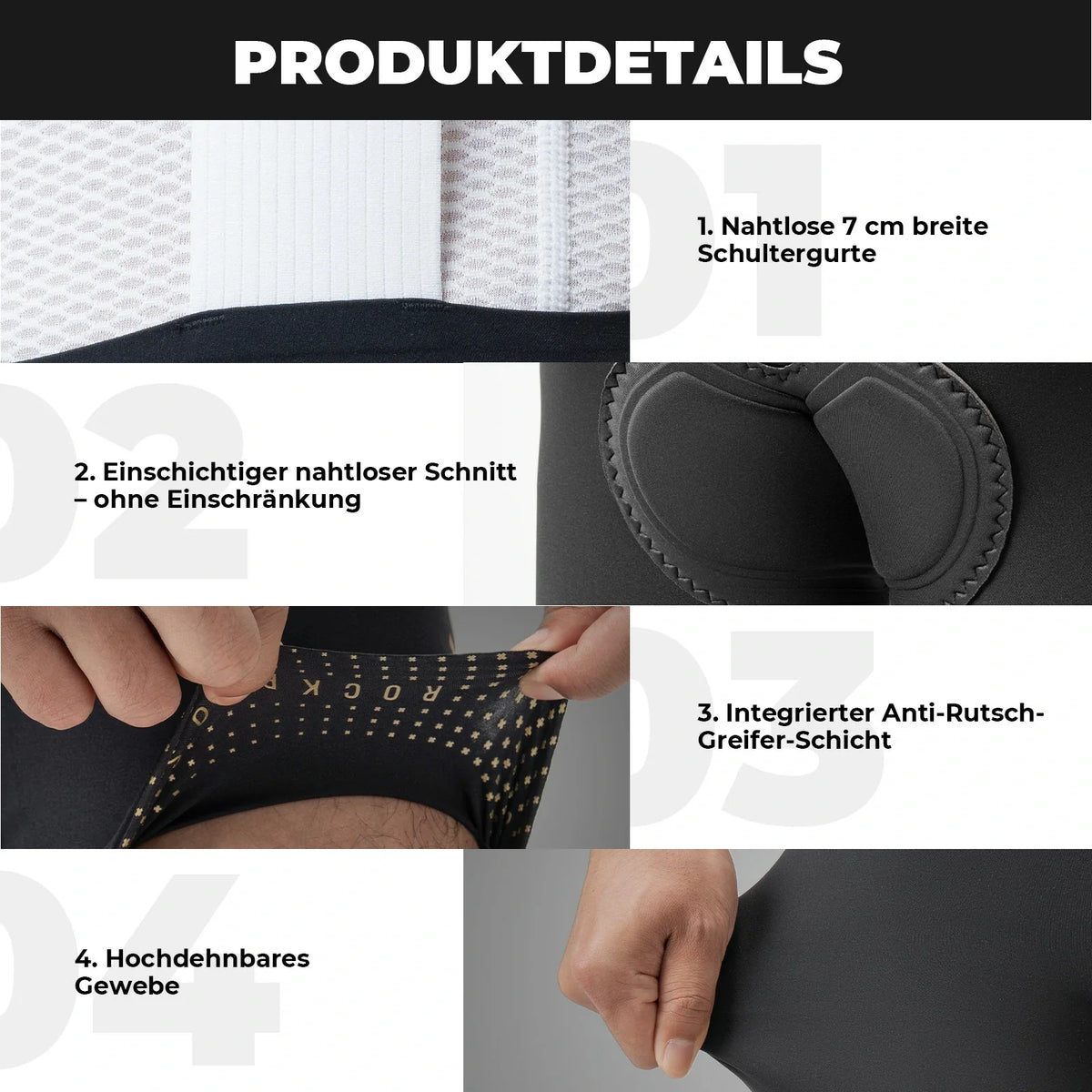 ROCKBROS Cuissard à bretelles de cyclisme avec coussin de selle pour homme, sans couture respirant
