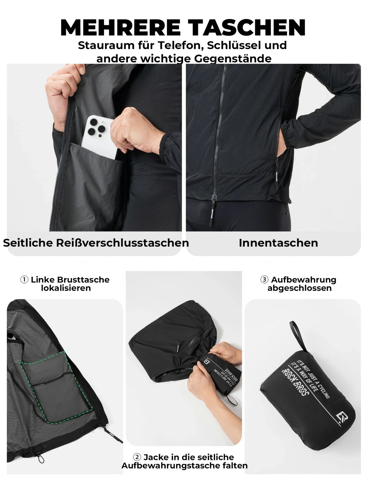 ROCKBROS Veste de cyclisme coupe-vent, légère et respirante, séchage rapide, pliable