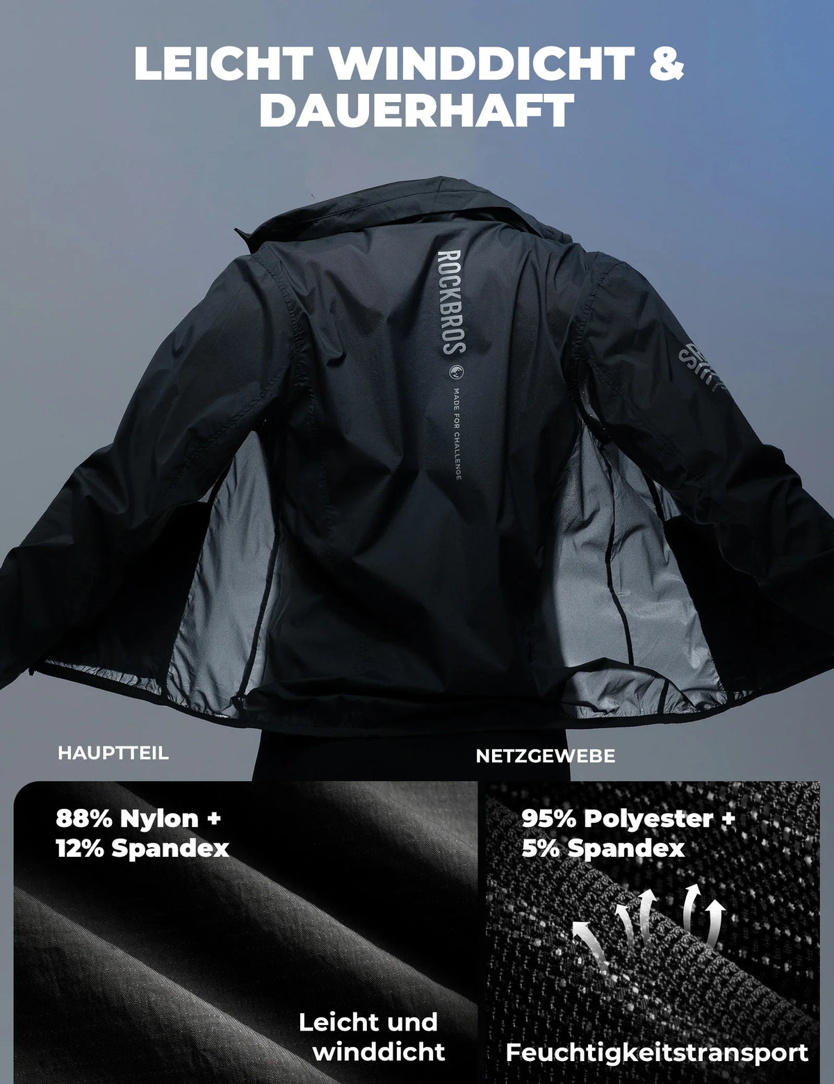 ROCKBROS Veste de cyclisme coupe-vent, légère et respirante, séchage rapide, pliable
