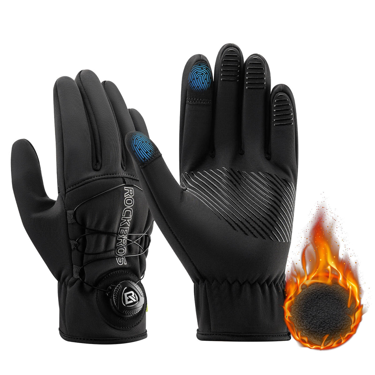 ROCKBROS Gants de vélo d'hiver Touchscreen - Doublure thermique & Réfléchissant
