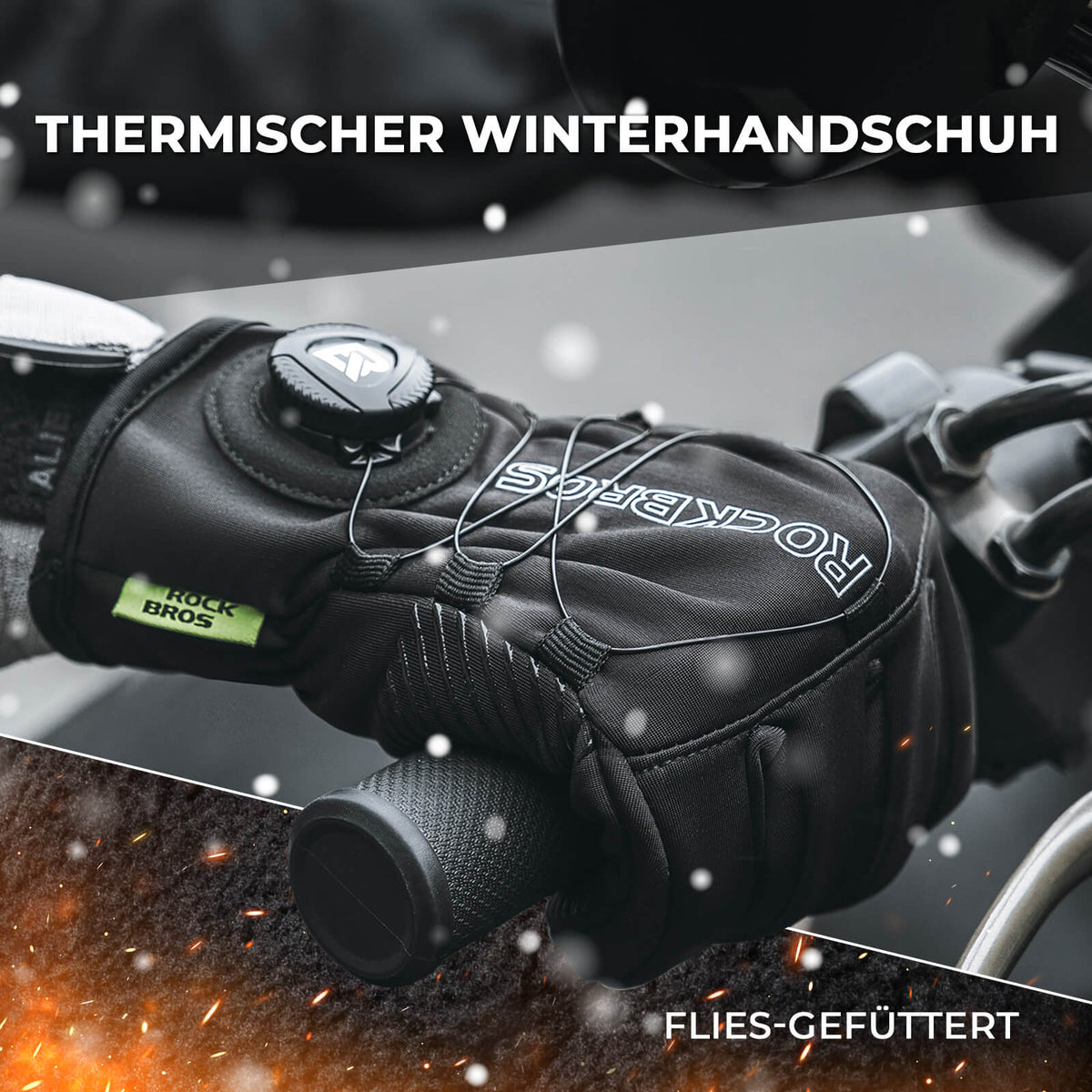 ROCKBROS Gants de vélo d'hiver Touchscreen - Doublure thermique & Réfléchissant