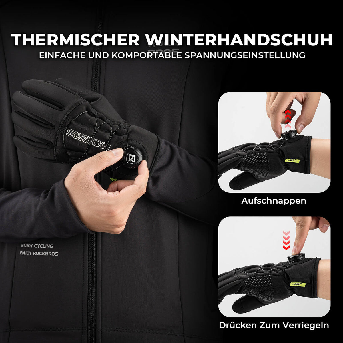 ROCKBROS Gants de vélo d'hiver Touchscreen - Doublure thermique & Réfléchissant