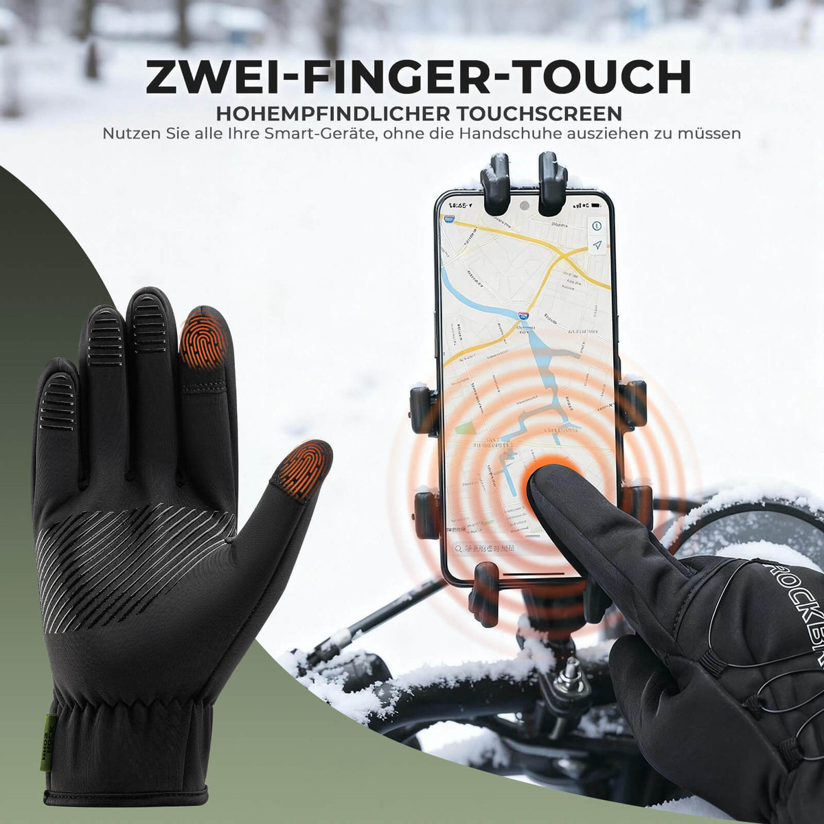ROCKBROS Gants de vélo d'hiver Touchscreen - Doublure thermique & Réfléchissant