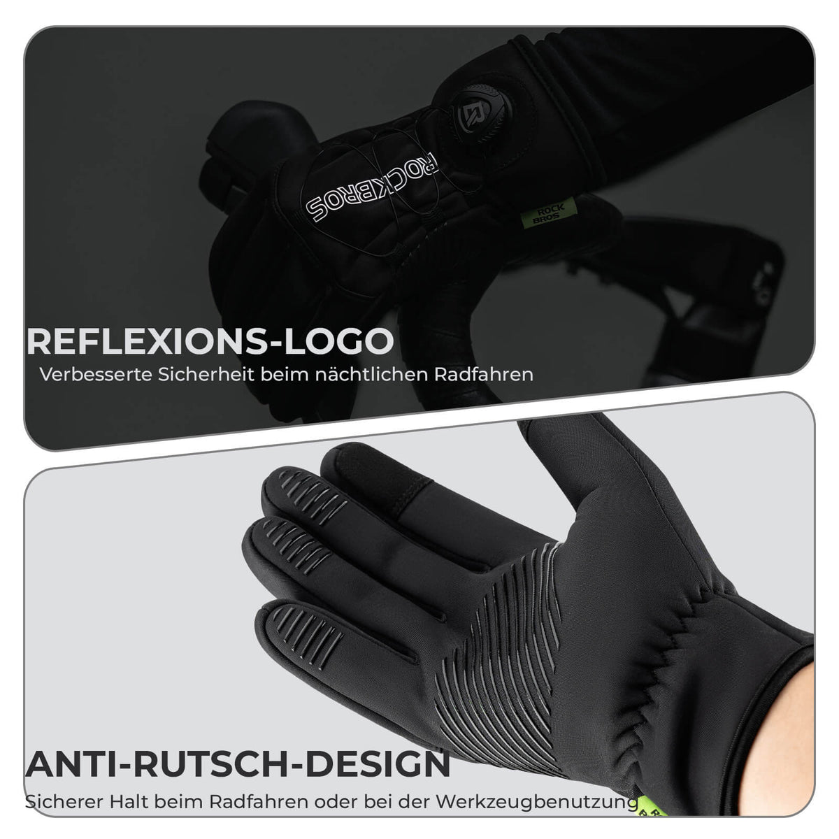 ROCKBROS Gants de vélo d'hiver Touchscreen - Doublure thermique & Réfléchissant