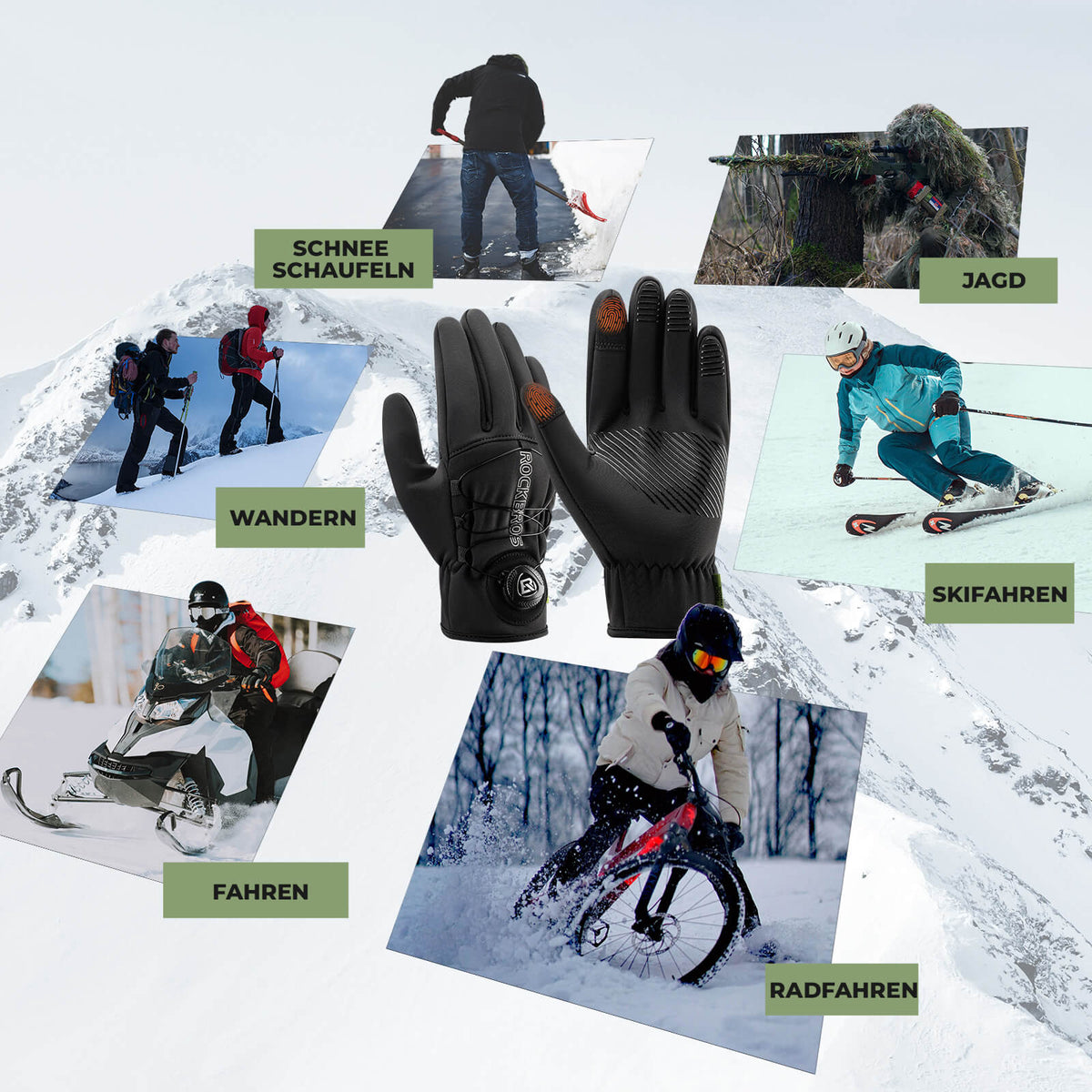 ROCKBROS Gants de vélo d'hiver Touchscreen - Doublure thermique & Réfléchissant