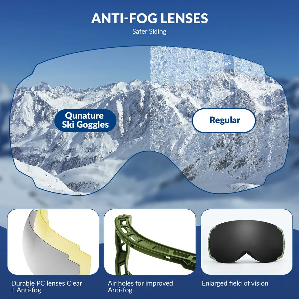 Lunettes de ski Qunature, lunettes de snowboard, anti-buée UV400 femme/homme pour porteurs de lunettes