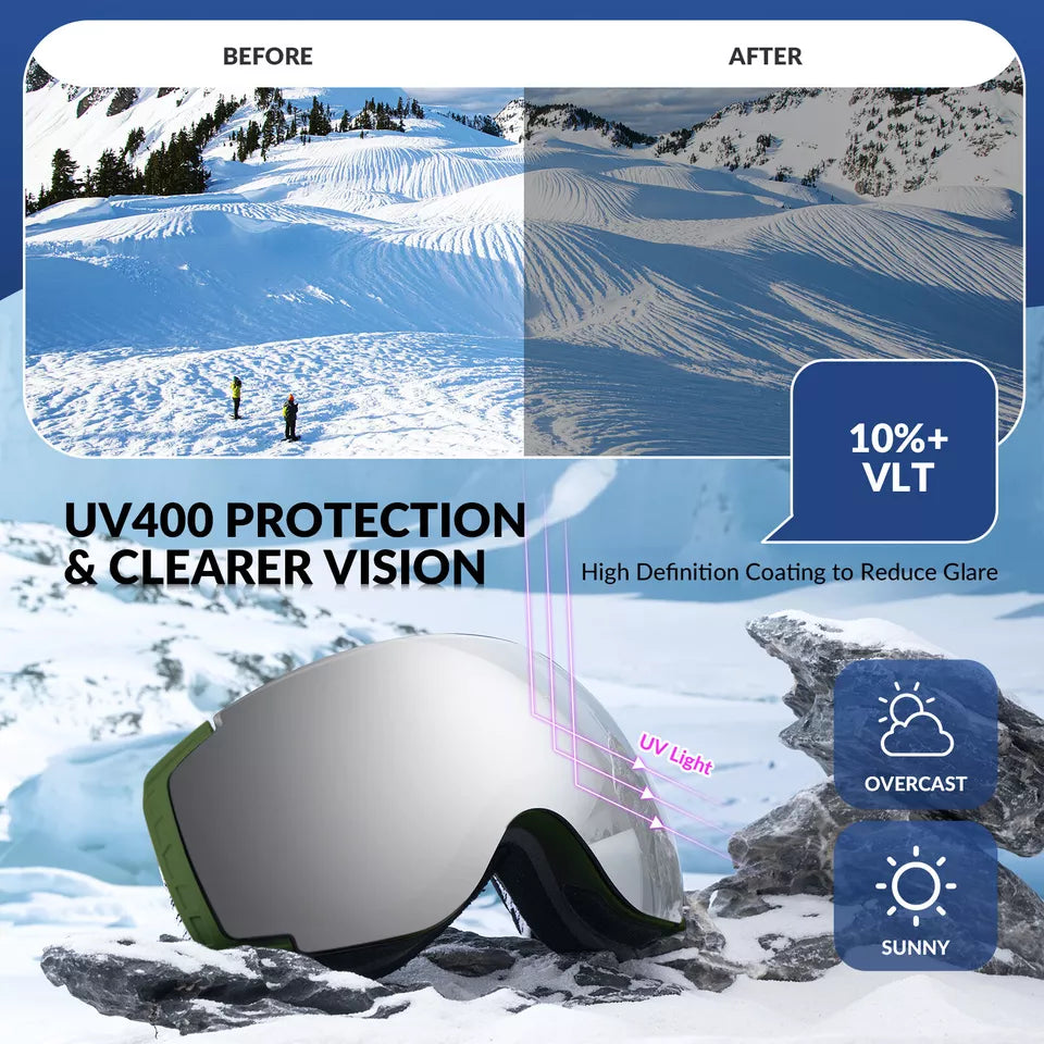 Lunettes de ski Qunature, lunettes de snowboard, anti-buée UV400 femme/homme pour porteurs de lunettes