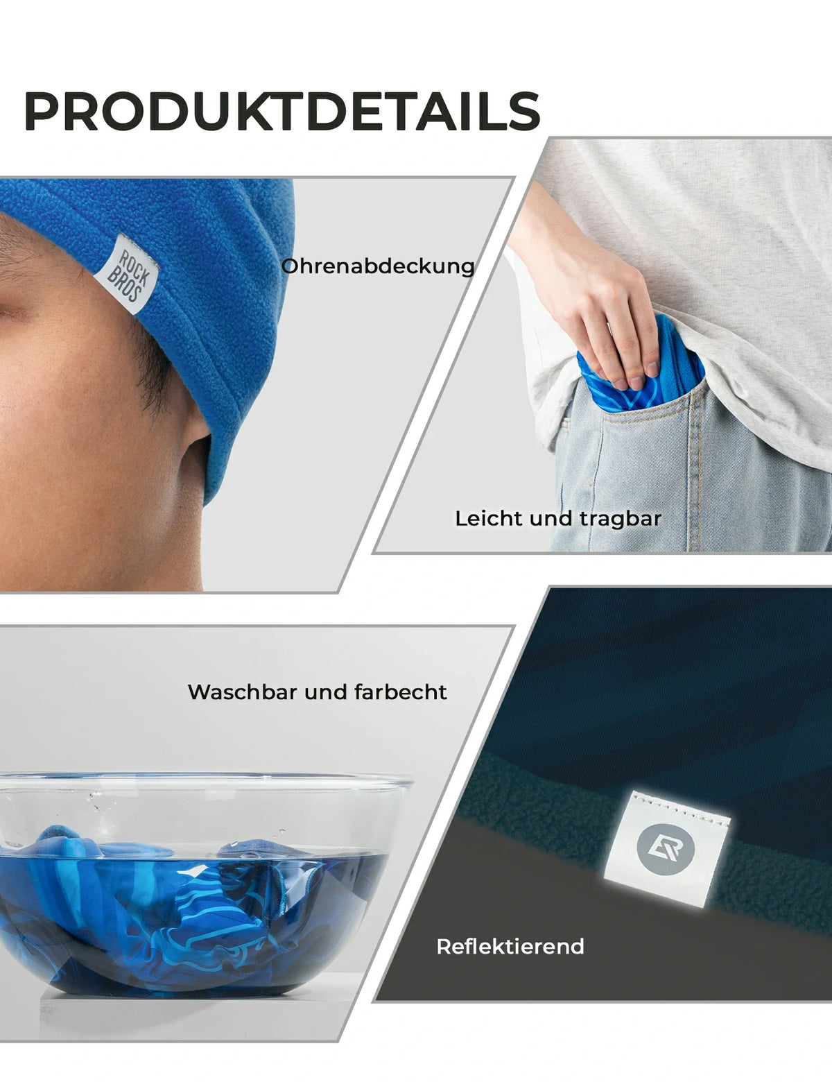 ROCKBROS Bonnet thermique réversible (2-en-1) bonnet d'hiver avec protection des oreilles