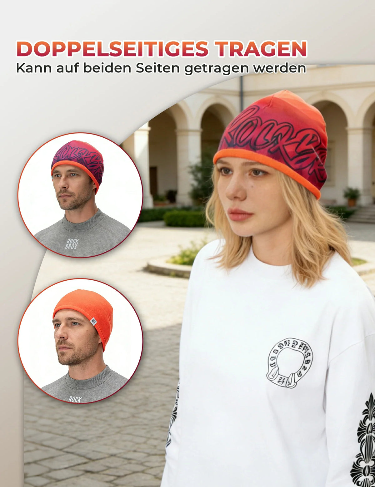 ROCKBROS Bonnet thermique réversible (2-en-1) bonnet d'hiver avec protection des oreilles