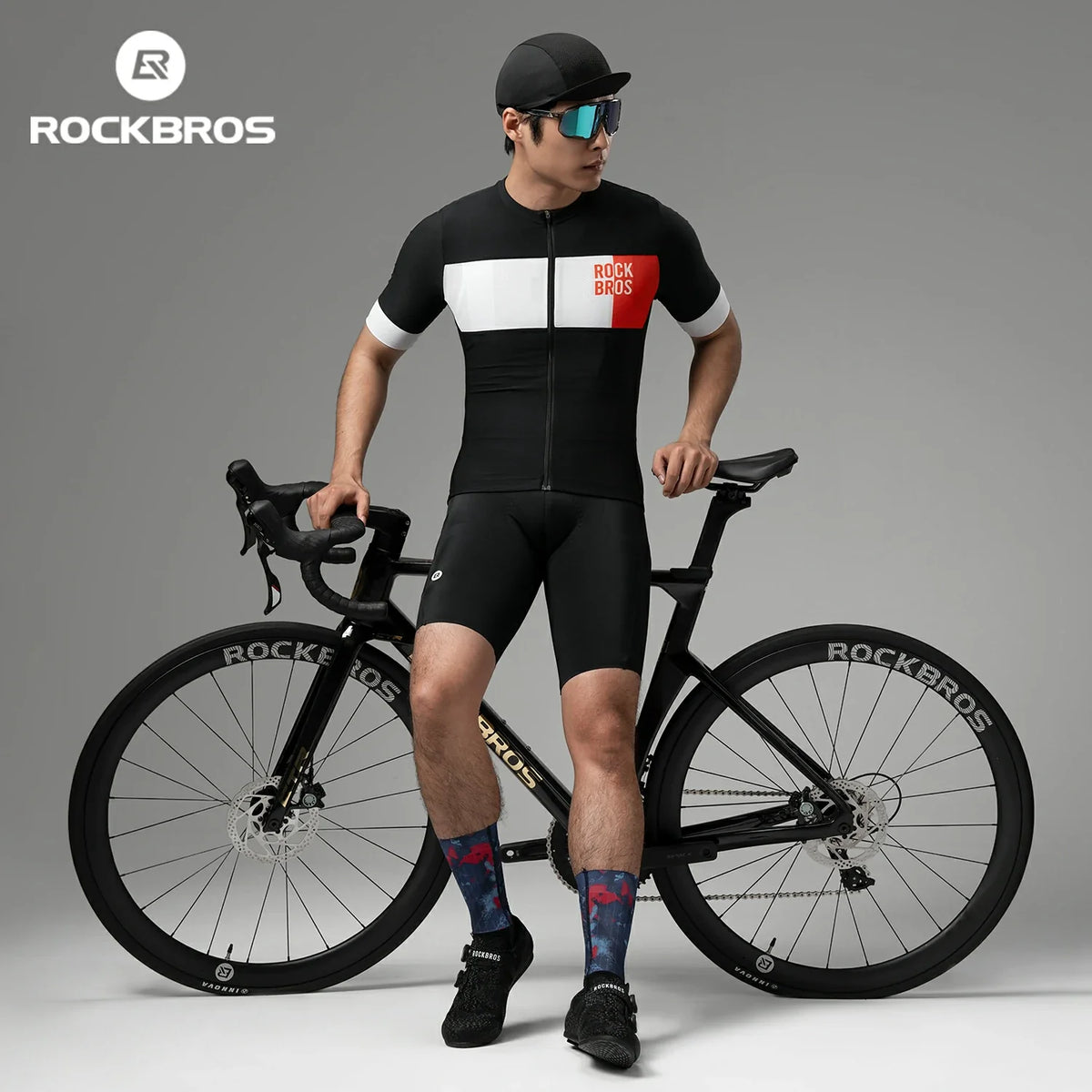 Maillot de cyclisme manches courtes ROCKBROS pour homme au design colorblock