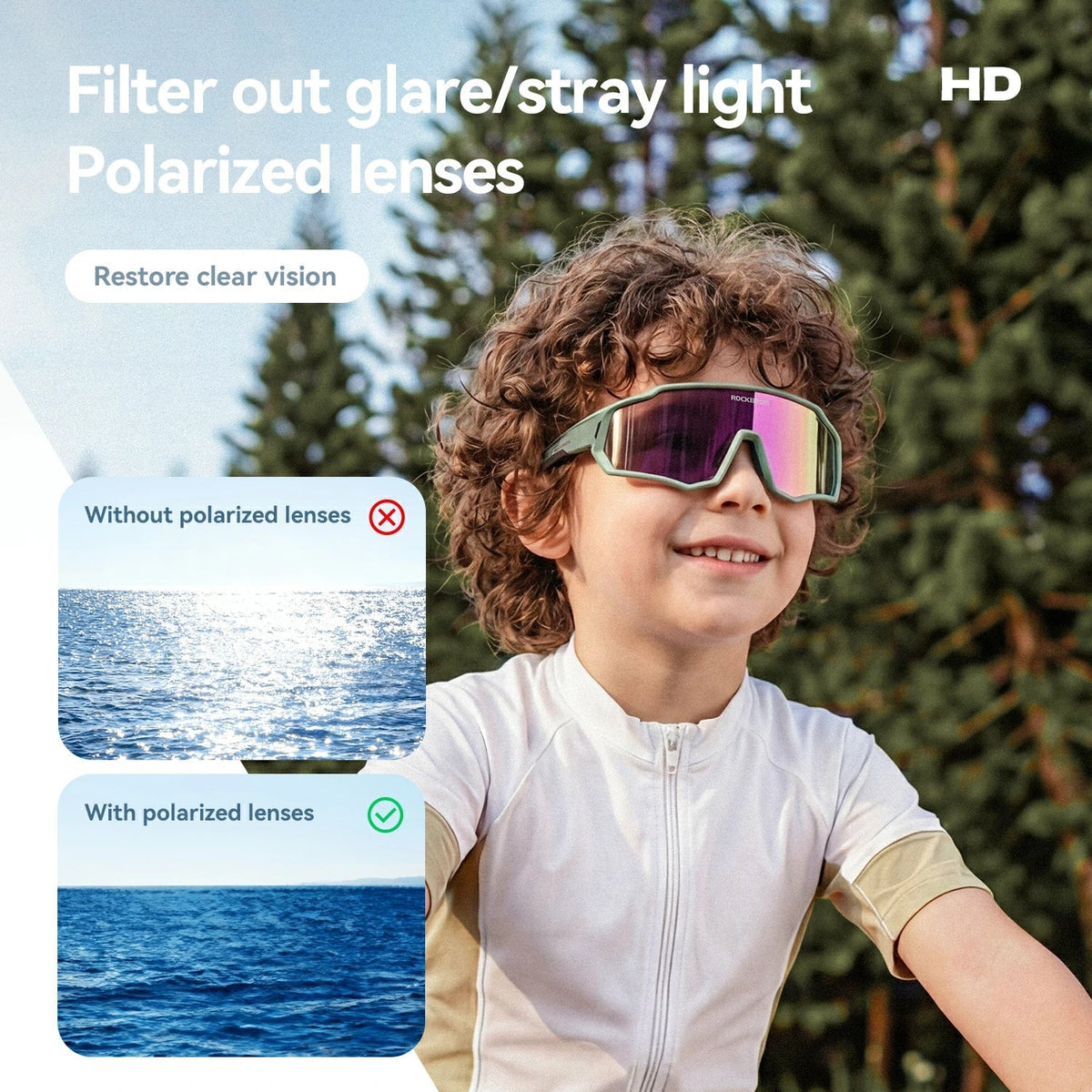 ROCKBROS Lunettes de soleil pour enfant vélo - Polarisées/Photochromiques avec protection UV400