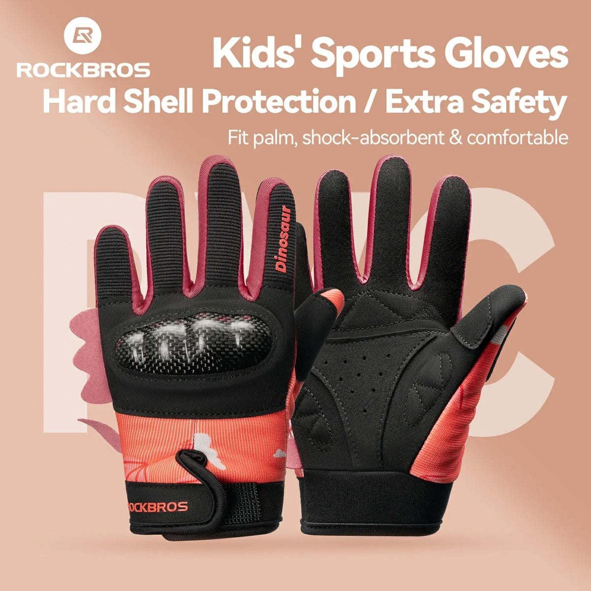 ROCKBROS Gants de vélo pour enfants doigts complets avec protection Hard Shell