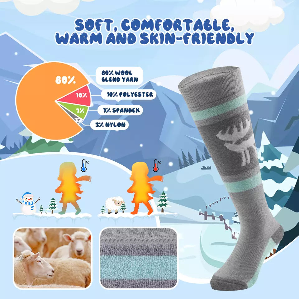 Qunature chaussettes de ski chaussettes d'hiver pour enfants/garçons chaussettes de ski avec laine 1 paire