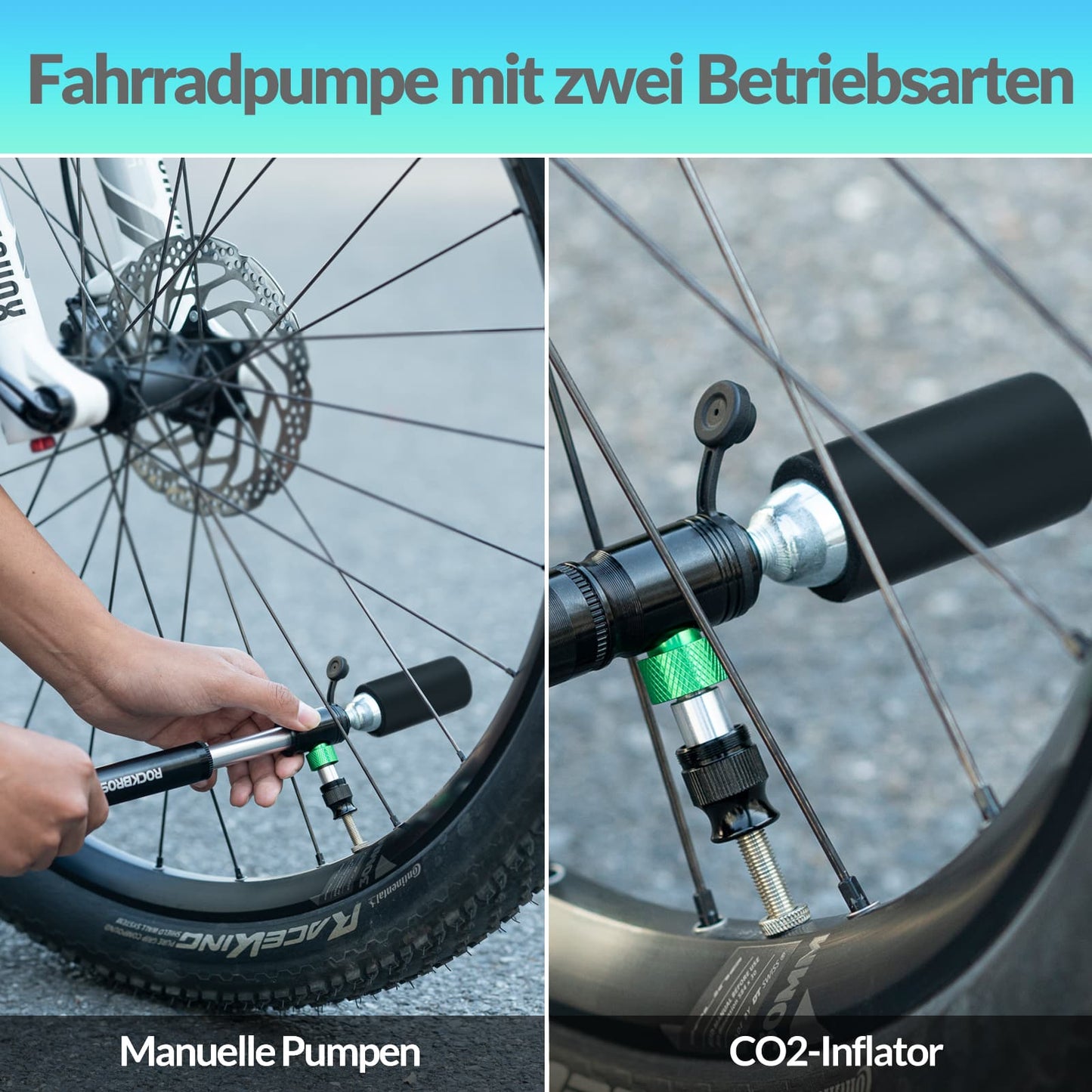 Pompe à vélo CO2 110 PSI mini pompe en aluminium noir ROCKBROS