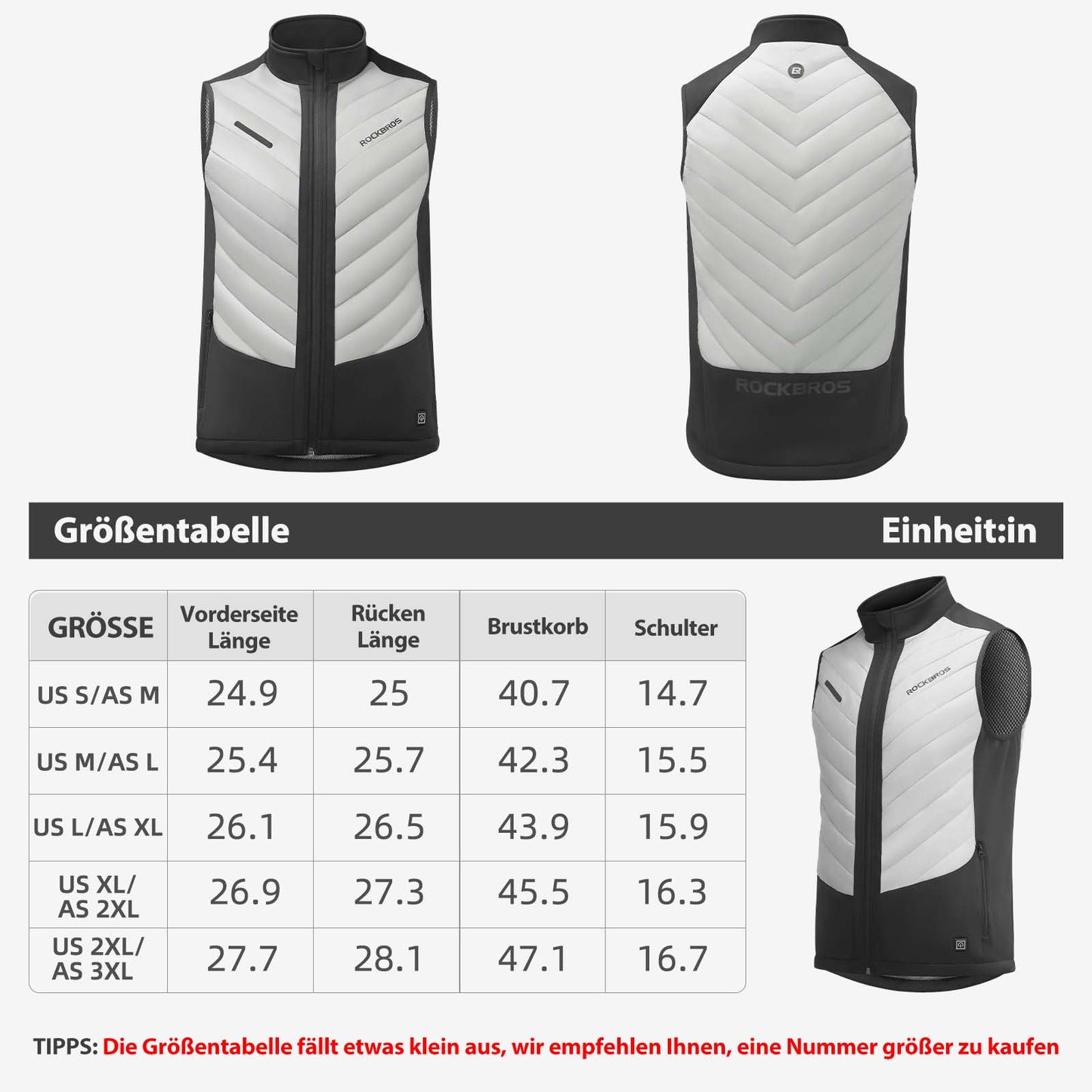 Gilet chauffant électrique ROCKBROS avec 3 réglages de température pour hommes/femmes