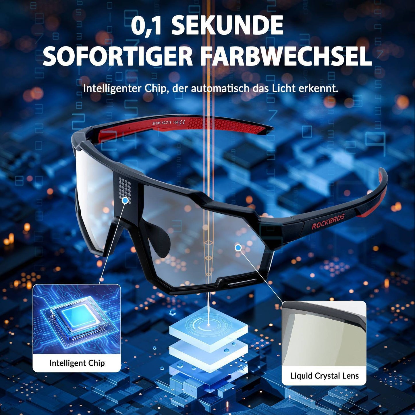 Lunettes photochromiques électroniques, lunettes de cyclisme intelligentes ROCKBROS