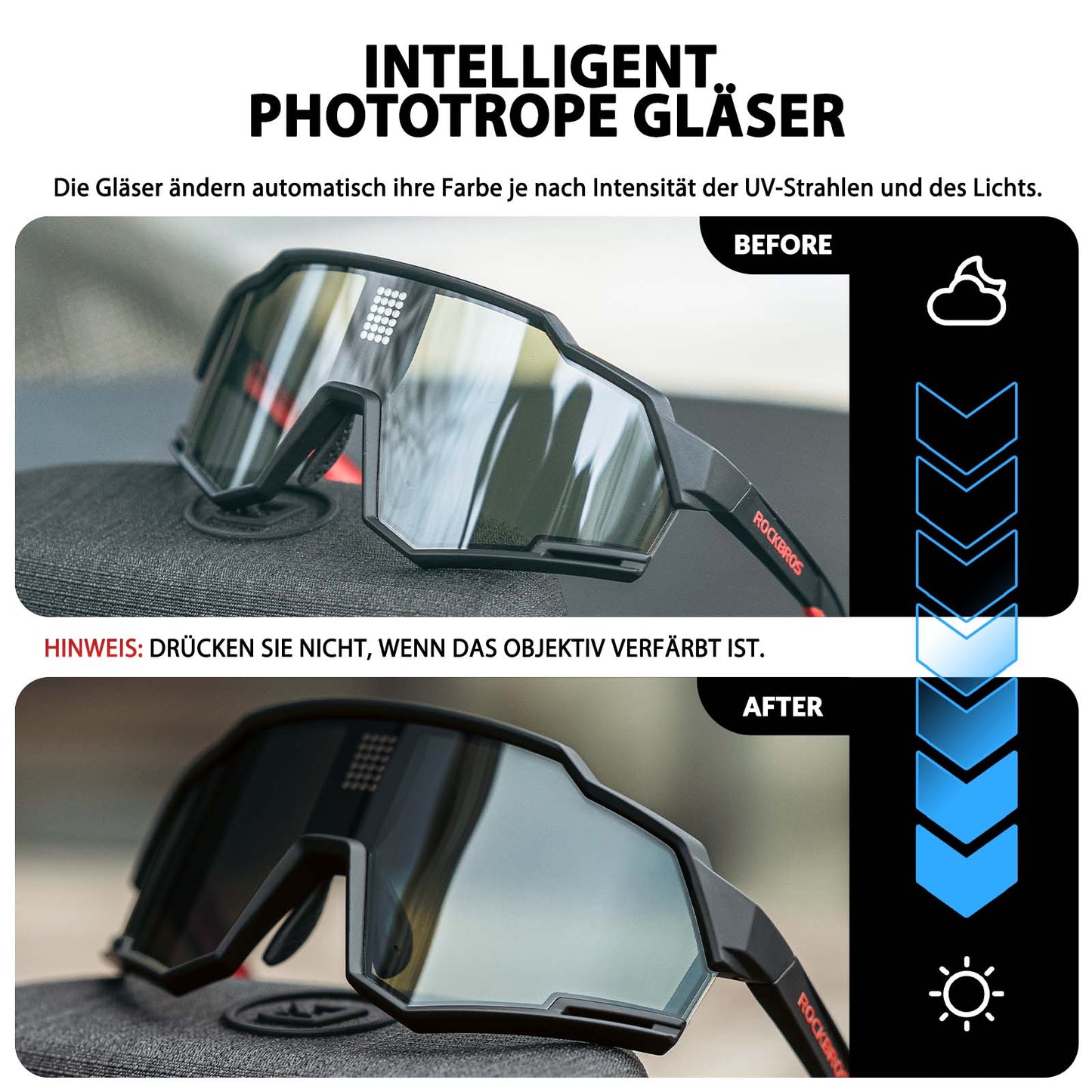 Lunettes photochromiques électroniques, lunettes de cyclisme intelligentes ROCKBROS