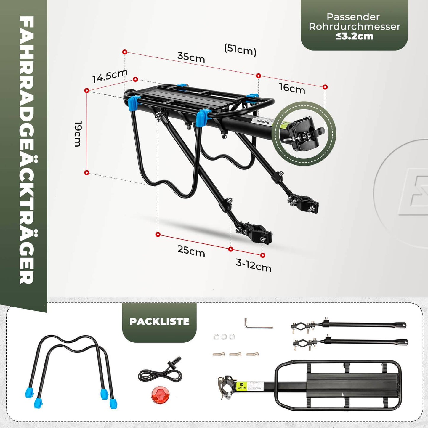 Porte-bagages de vélo avec réflecteur et fixation rapide, 24-29 pouces, ROCKBROS