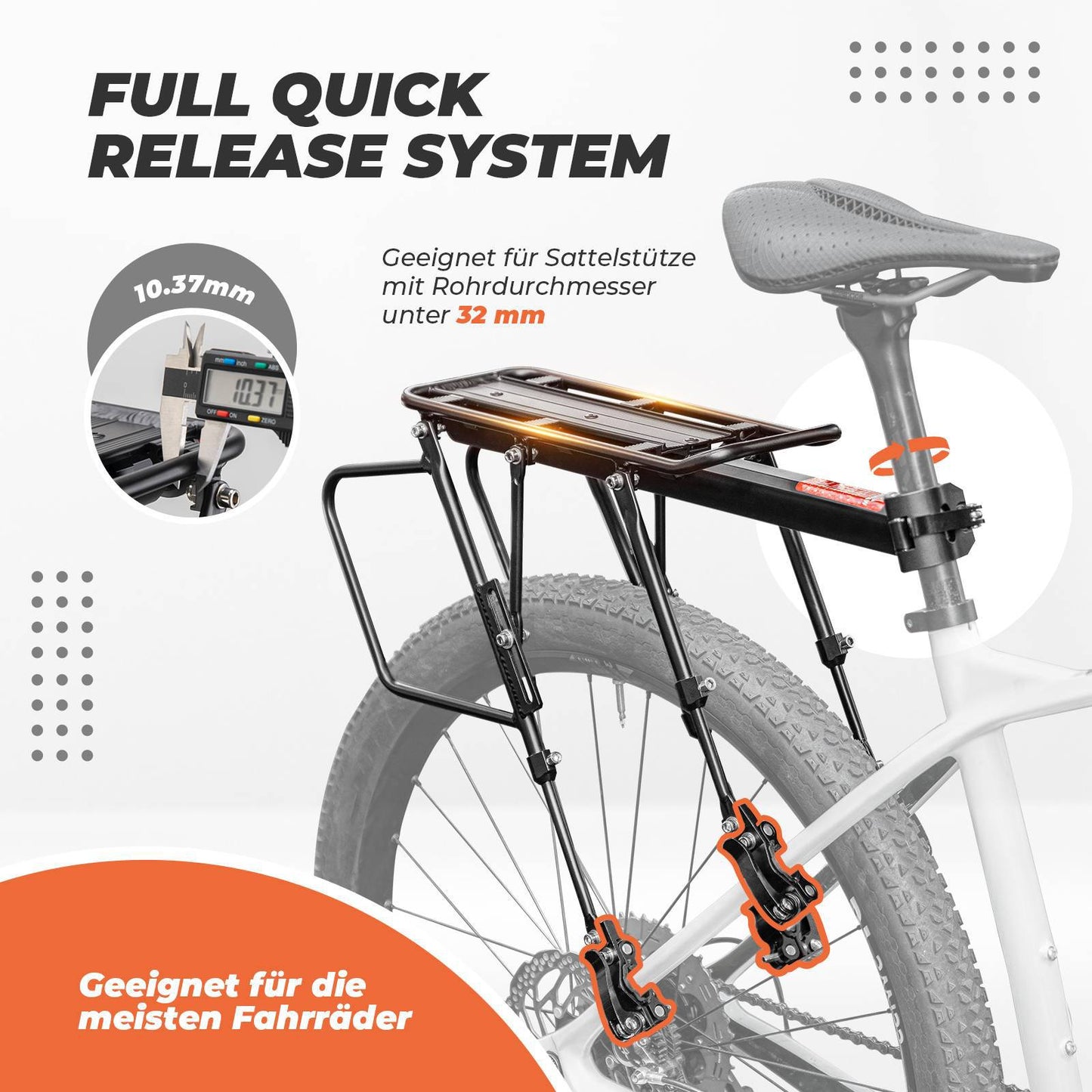 Porte-bagages de vélo réglable avec système de fixation rapide et réflecteur, ROCKBROS
