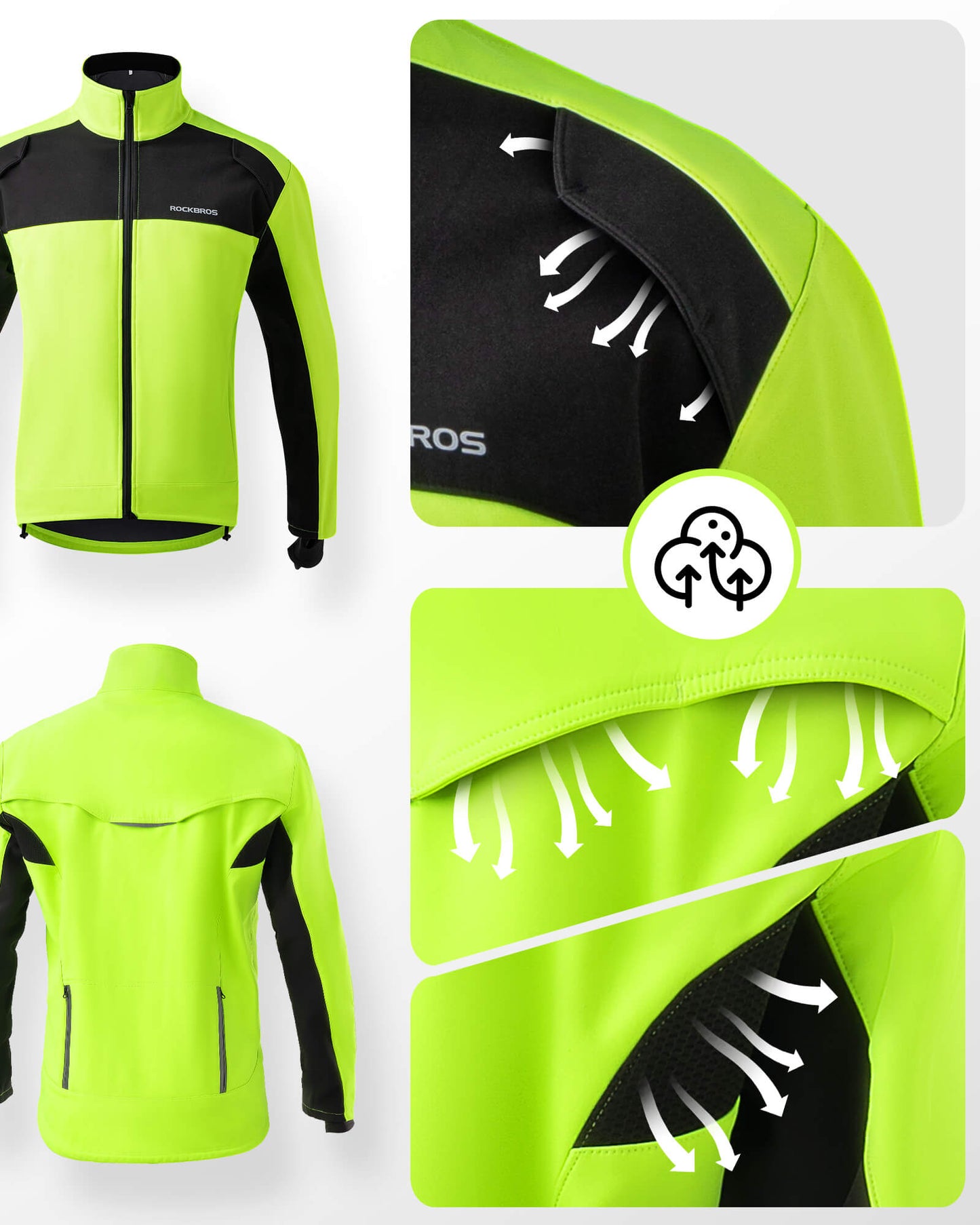 Veste et pantalon de cyclisme d'hiver vert vif ROCKBROS