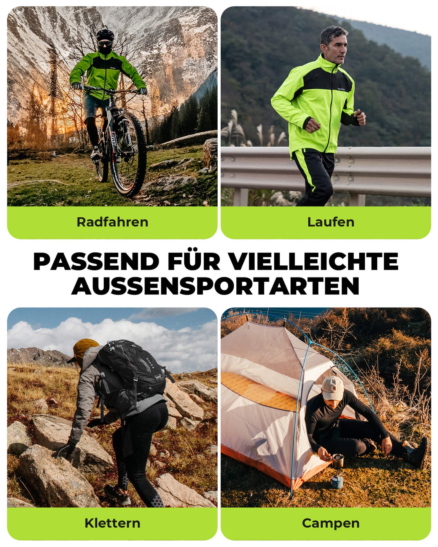 Veste et pantalon de cyclisme d'hiver vert vif ROCKBROS